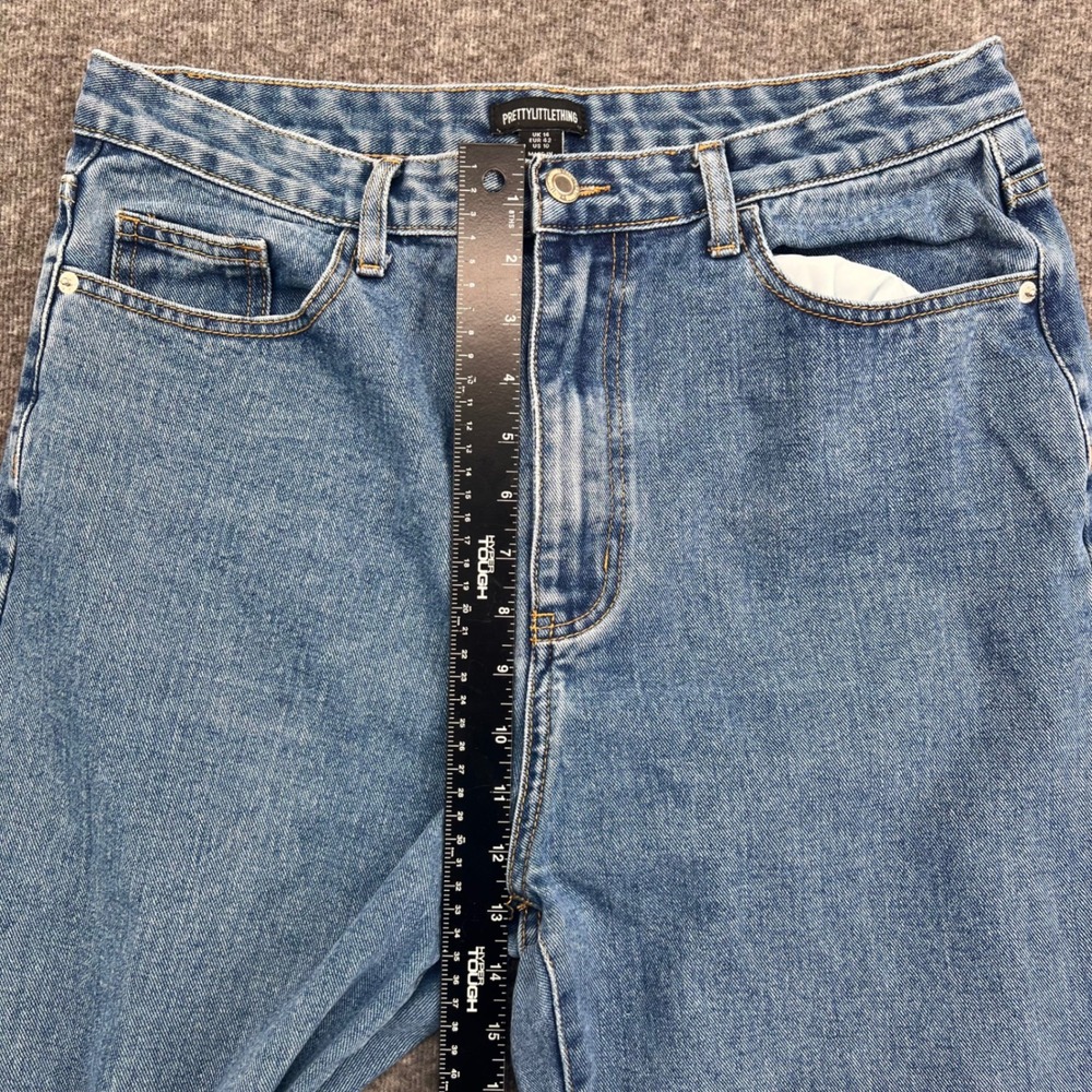 PrettyLittleThing Womens High Waisted Straight Leg Jeans Blue Side Slit Size 10 - Picture 11 of 14